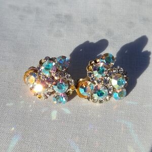 Vintage Gold and Crystal Clip-On Earrings
